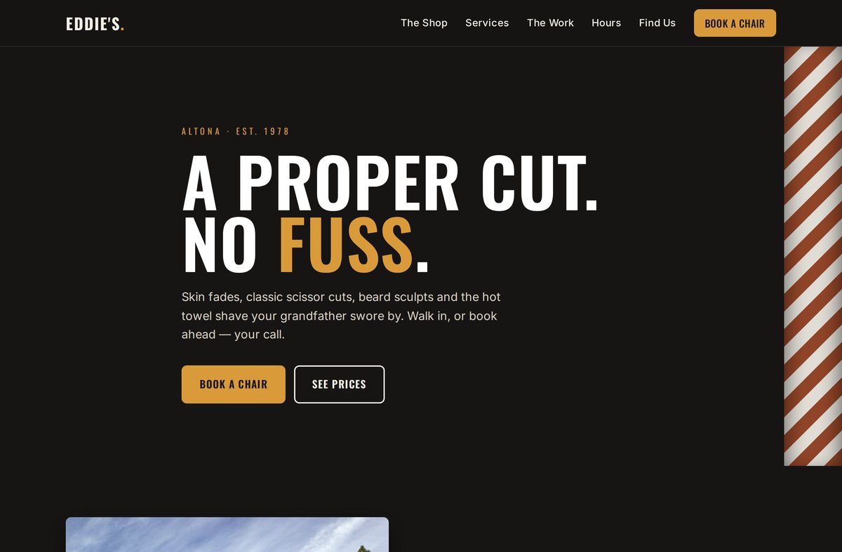 Sample website for Eddie's Barbershop