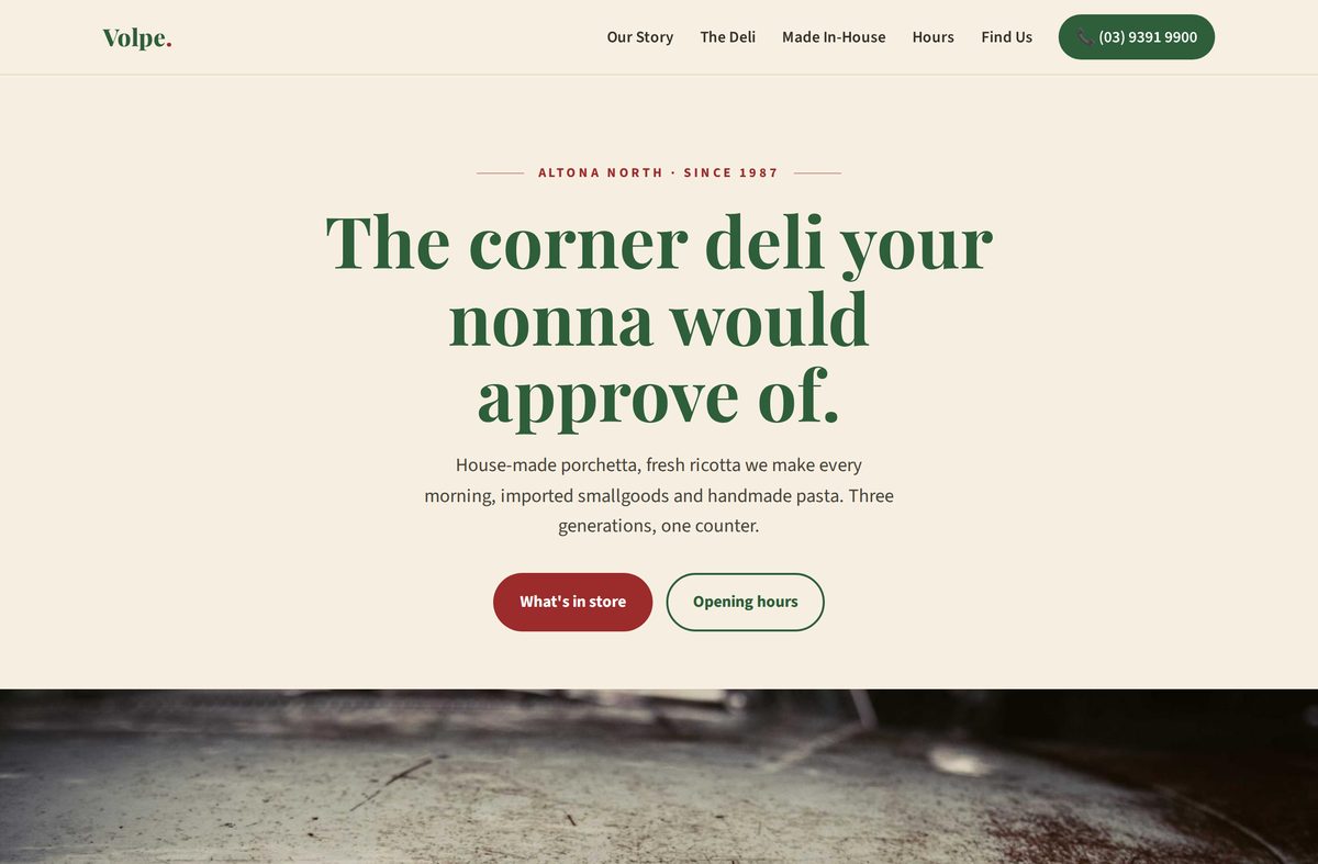 Sample website for Volpe Continental Deli